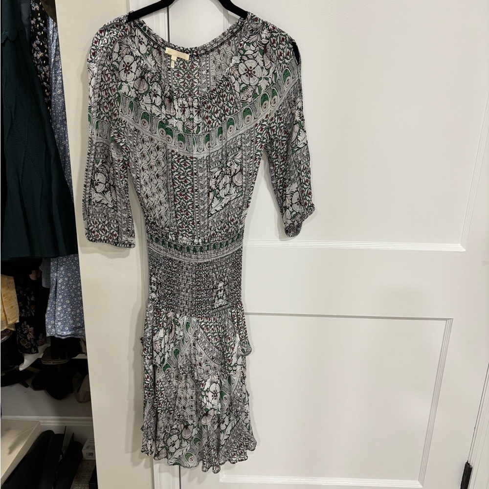 Maje Black and Green Patterned Long Sleeve Dress